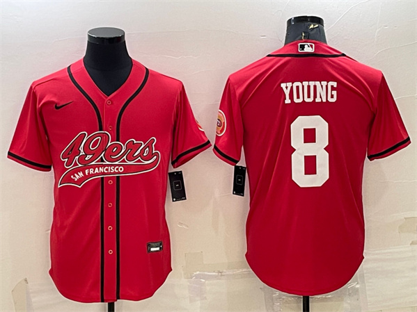 Men's San Francisco 49ers #8 Steve Young Red With Patch Cool Base Stitched Baseball Jersey